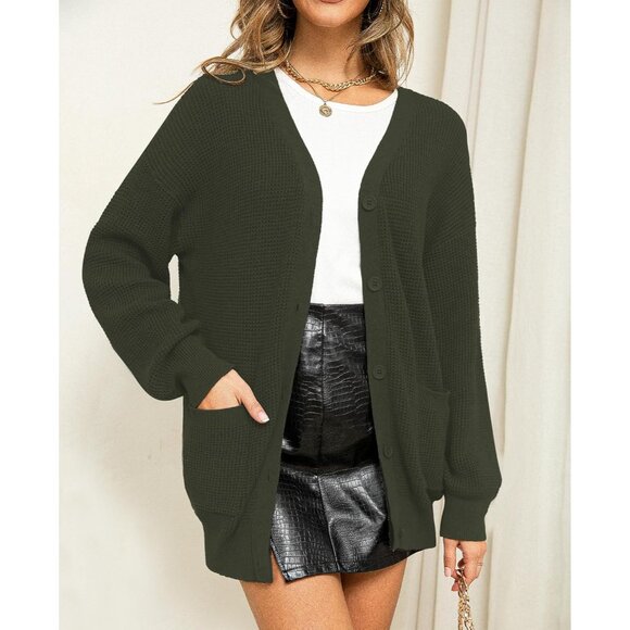 Women's Cotton Oversized Cardigan Pockets Button Fall Sweater - Picture 4 of 7